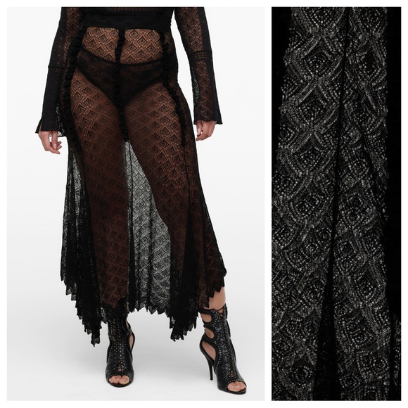 NWT. Zara Limited Edition Black Pointed Pointelle Midi Skirt. - Picture 1 of 9